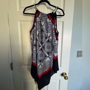 Alfani Navy, Red and White Geometric Hanker chief Top